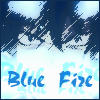 An icon of Rin's eyes above his unsheathed sword with the text Blue Fire