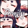 Izumo with her mother and sister and the text Family
