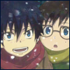 An icon of young Rin and Yukio in the snow