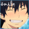 An icon with Rin blushing in happiness