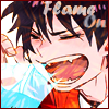 An icon with Rin breathing fire and the text Flame On