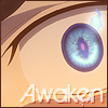 An icon of the blue fire in Yukio's eyes while fighting Toudo with the text Awaken