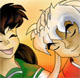 Kagome giving Inuyasha an ear/head rub.