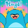 An icon of blue bear 505 with his arms out for a hug and the text Hugs!