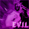 A purple icon of Dark Kat clenching his fist with the text Evil