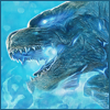 A blue icon of Legendary Godzilla roaring