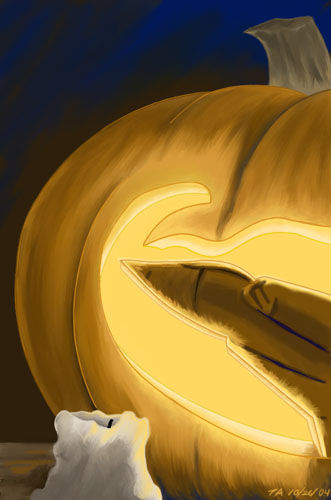 The TurboKat carved out of a pumpkin