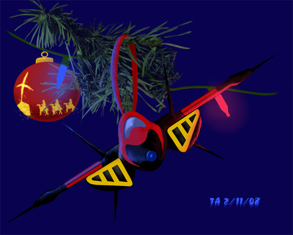 Art of the TurboKat as an ornament hanging on a Christmas tree